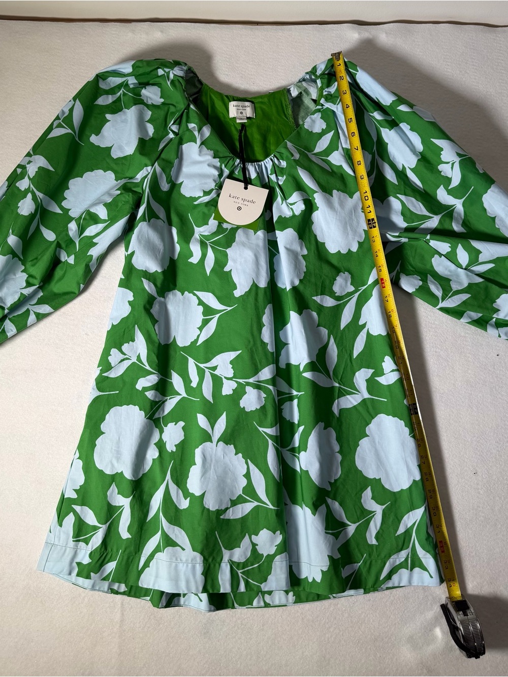 kate spade Green and White Floral Puff-Sleeve Mini Dress